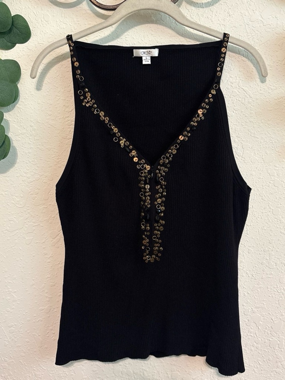 Vintage Y2K Cache Black Beaded Zip-Up Tank Top✨